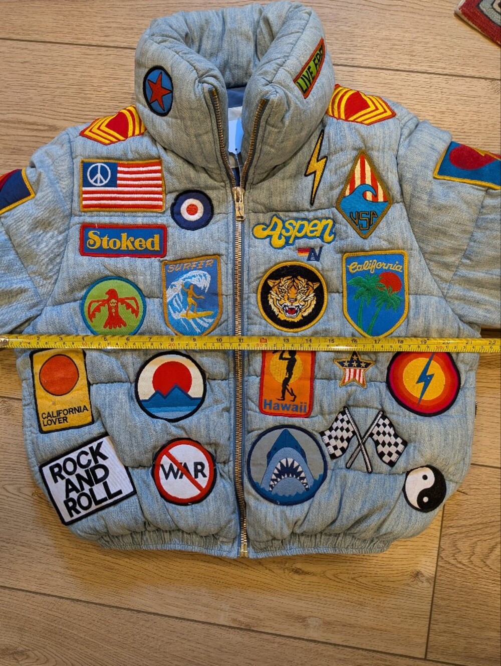 Aviator Nation Vintage Patch Denim Apres Puffer Size S - Picture 12 of 15